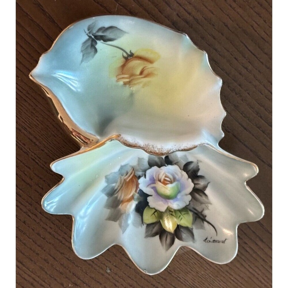 Vintage Hand Painted Gold Trim Yellow Green Purple Arnart Signed Numbered Dish